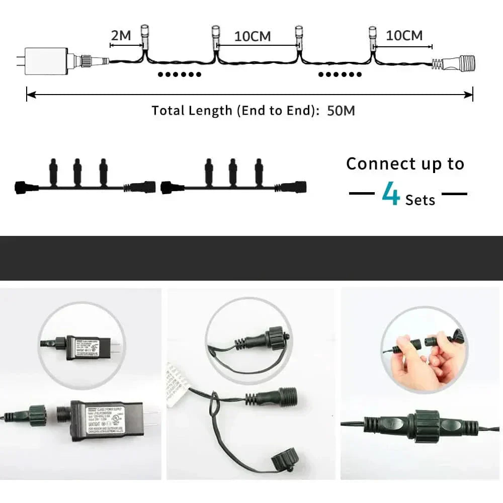Luzes de Fada LED Impermeáveis - Magia Natalina com Controle Remoto