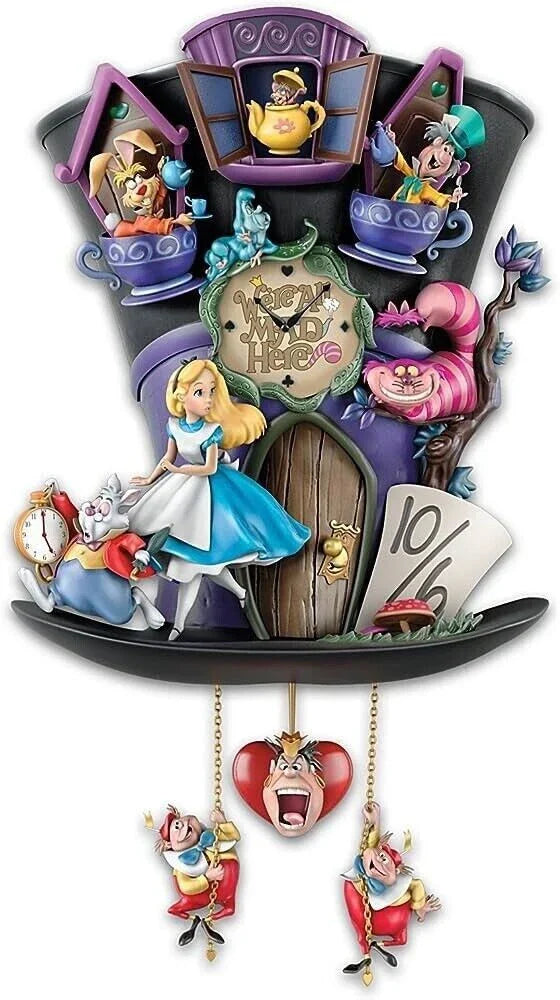 Relógio cuco de parede Alice no País das Maravilhas "Chapeleiro Louco"